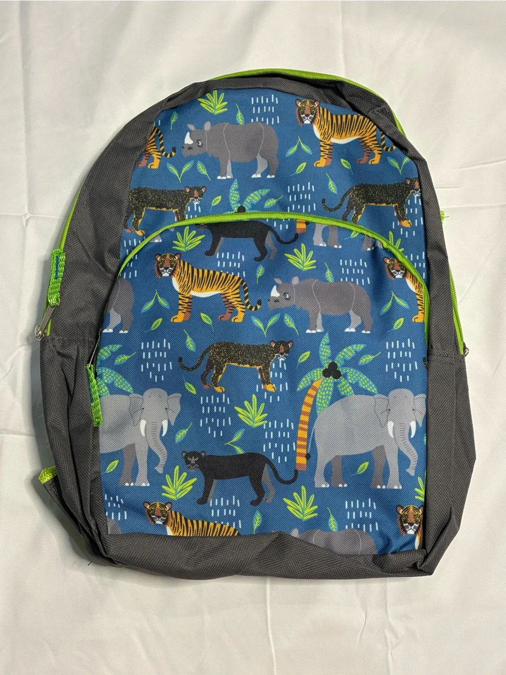Kids Jungle Animal Backpack Tiger Elephant Rhino Blue Green School Bag